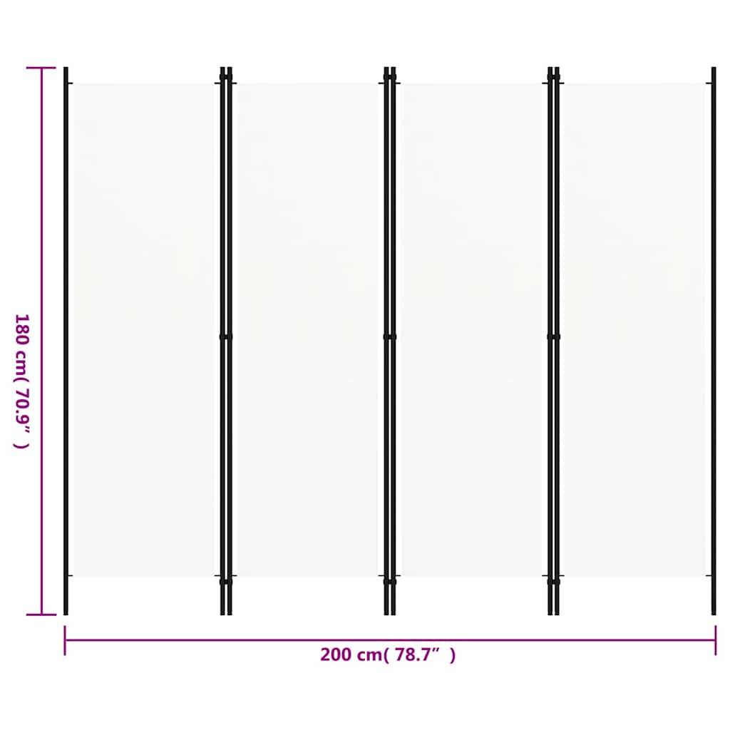 vidaXL 4-Panel Room Divider White 200x180 cm 6
