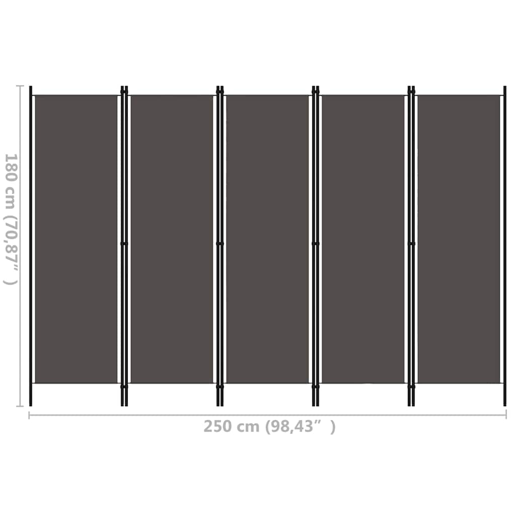 320725 vidaXL 5-Panel Room Divider Anthracite 250x180 cm 6