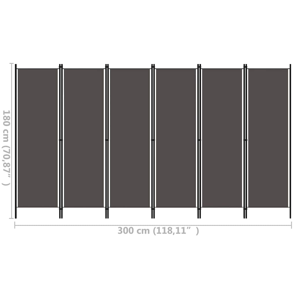 320729 vidaXL 6-Panel Room Divider Anthracite 300x180 cm 6