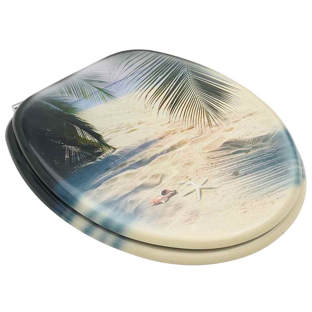 vidaXL WC Toilet Seat with Lid MDF Beach Design 3