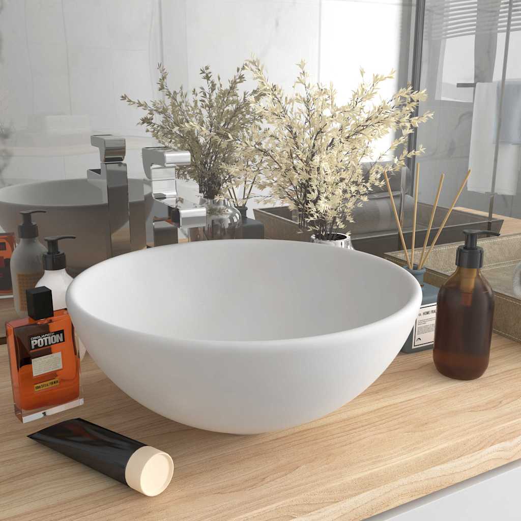 vidaXL Luxury Bathroom Basin Round Matt White 32.5x14 cm Ceramic 1
