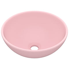 vidaXL Luxury Bathroom Basin Round Matt Pink 32.5x14 cm Ceramic 2