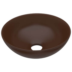 vidaXL Bathroom Sink Ceramic Dark Brown Round 2