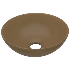 vidaXL Bathroom Sink Ceramic Matt Cream Round 2