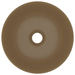 vidaXL Bathroom Sink Ceramic Matt Cream Round 4