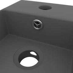 vidaXL Bathroom Sink with Overflow Ceramic Dark Grey 5