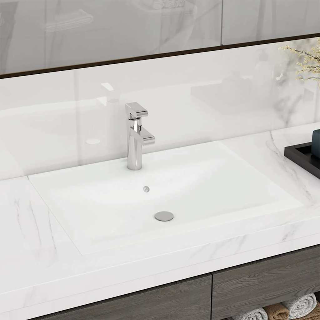 Luxury Ceramic Basin Rectangular Sink with Faucet Hole 60 x 46 cm Matte white