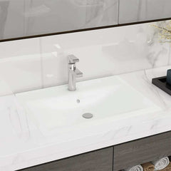 Luxury Ceramic Basin Rectangular Sink with Faucet Hole 60 x 46 cm Matte white