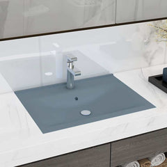 Luxury Ceramic Basin Rectangular Sink with Faucet Hole 60 x 46 cm Matte light blue