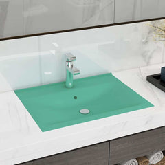 Luxury Ceramic Basin Rectangular Sink with Faucet Hole 60 x 46 cm Matte light green
