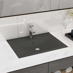 Luxury Ceramic Basin Rectangular Sink with Faucet Hole 60 x 46 cm Matte dark grey