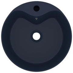 vidaXL Luxury Wash Basin with Overflow Matt Dark Blue 36x13 cm Ceramic 4