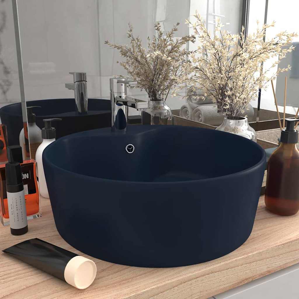 vidaXL Luxury Wash Basin with Overflow Matt Dark Blue 36x13 cm Ceramic 1