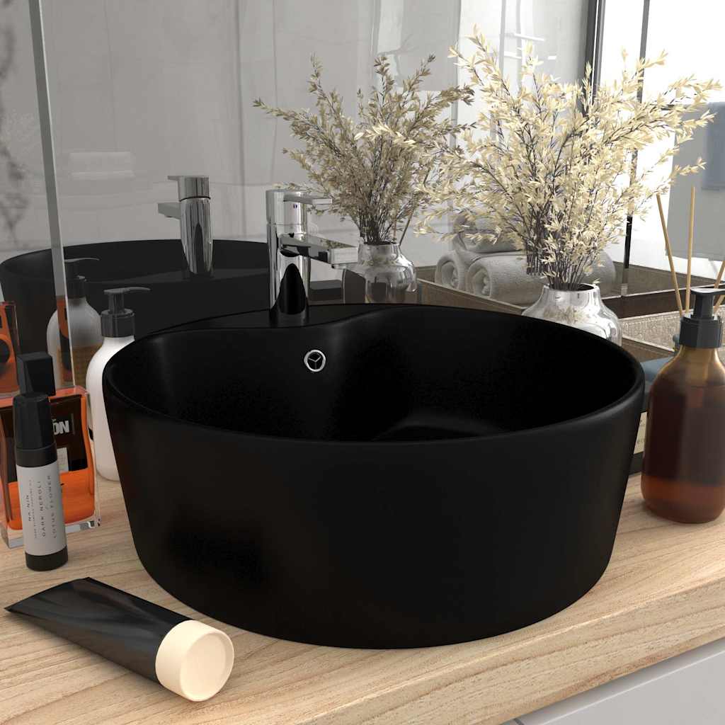 vidaXL Luxury Wash Basin with Overflow Matt Black 36x13 cm Ceramic 1