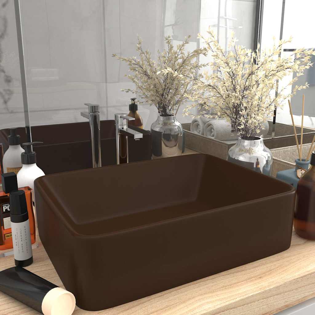 Luxury Wash Basin Matt Pink in Matte Dark Brown
