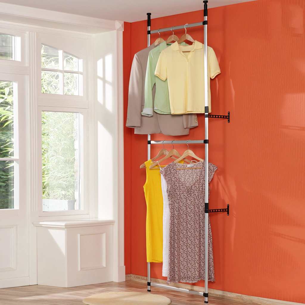 vidaXL Telescopic Wardrobe System | Silver and Black | Aluminium, Plastic 4
