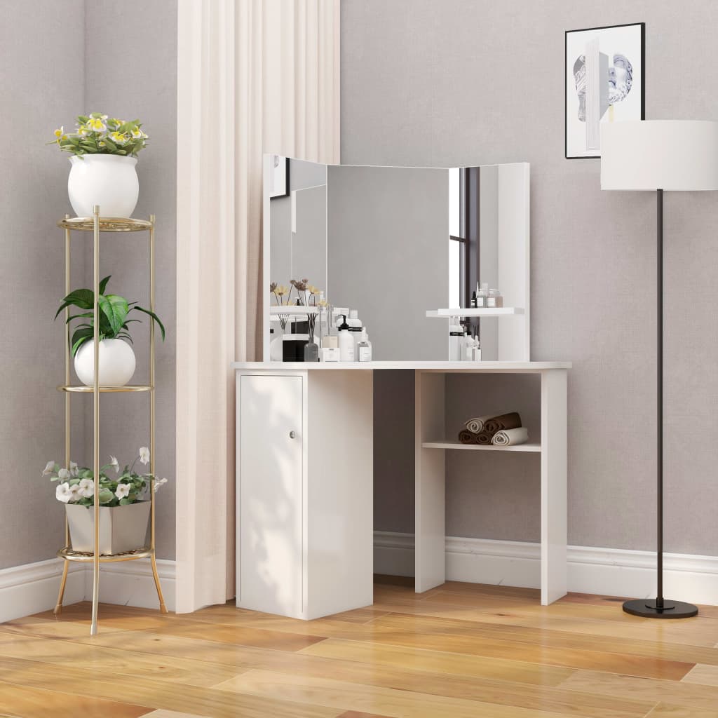 vidaXL Corner Dressing Table Cosmetic Table Make-up Table White 1