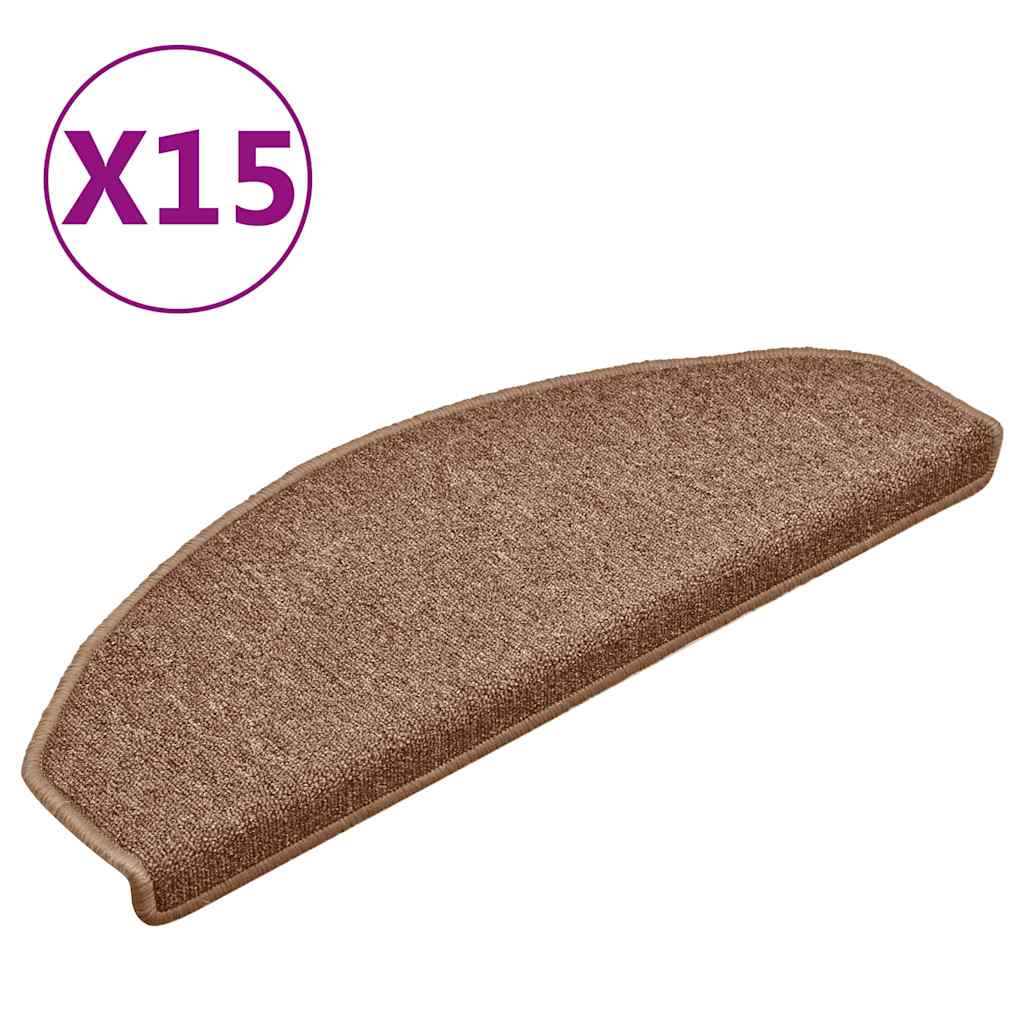 vidaXL Stair mats 15 pcs 65 x 24 x 4 cm Non-Slip Brown 2