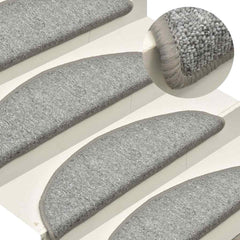 Stair Mats Half Round 15 in White and Grey