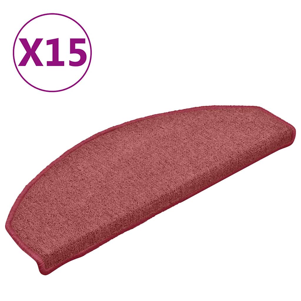 vidaXL Stair mats 15 pcs 65 x 24 x 4 cm Non-Slip Bordeaux Red 2