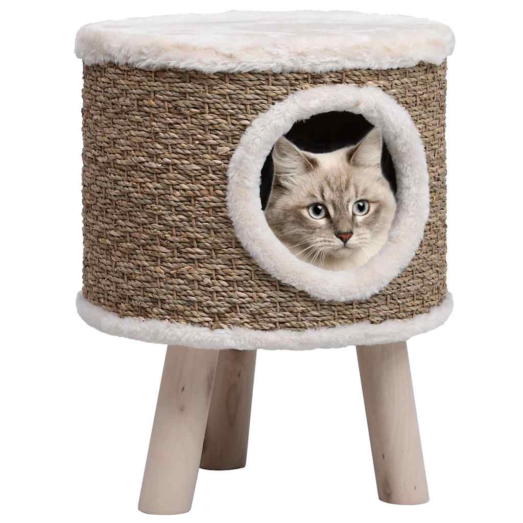 vidaXL Cat House with Wooden Legs 41 cm Seagrass 1