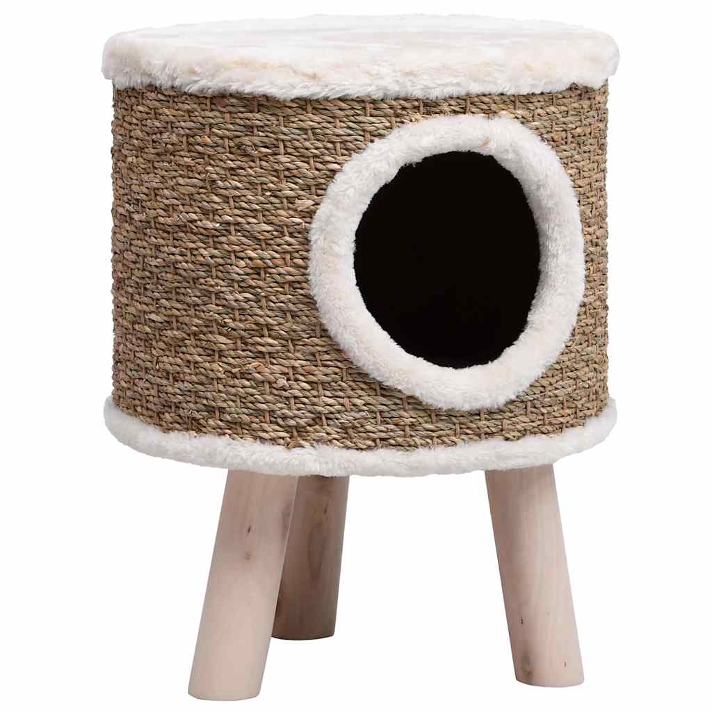 vidaXL Cat House with Wooden Legs 41 cm Seagrass 2