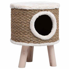 vidaXL Cat House with Wooden Legs 41 cm Seagrass 2