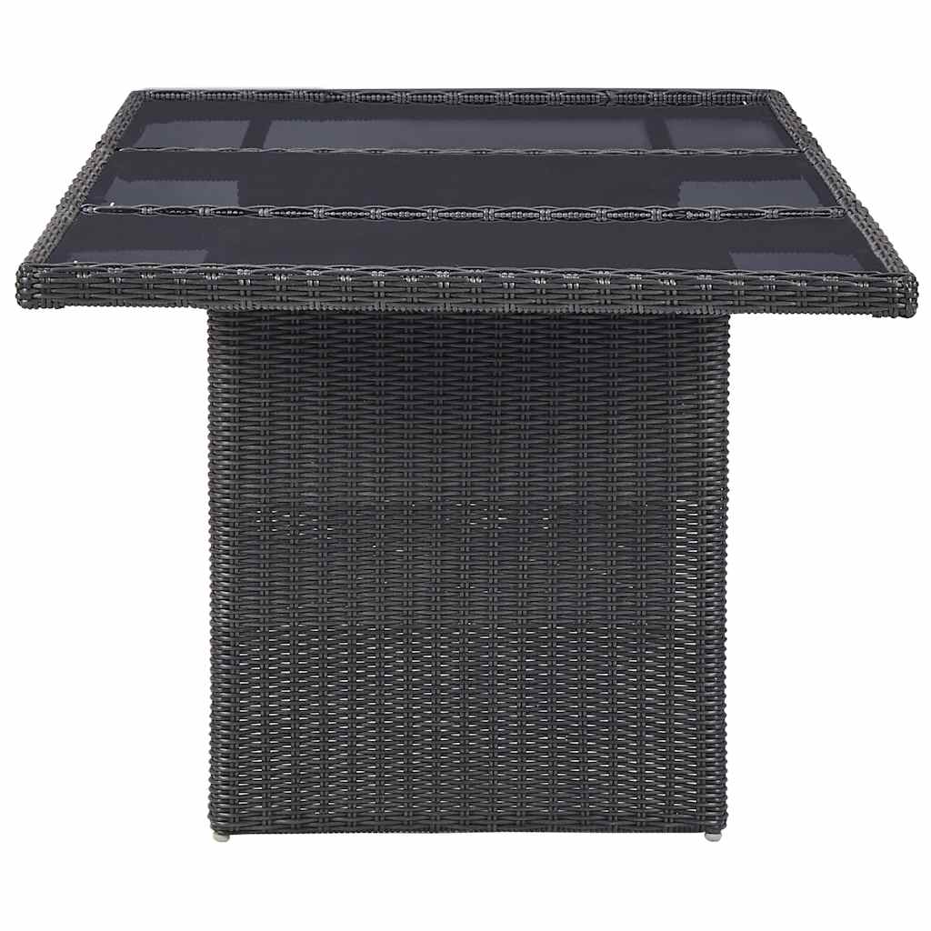 Garden Dining Table Brown 200x100x74 cm Glass and Poly Rattan Black