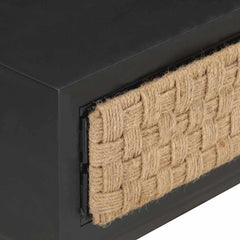 vidaXL Coffee Table | Black and Natural | Solid Mango Wood, Iron, Jute 5