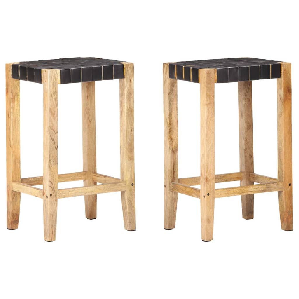 vidaXL Bar Stools 2 pcs Black Real Leather 75 cm 1