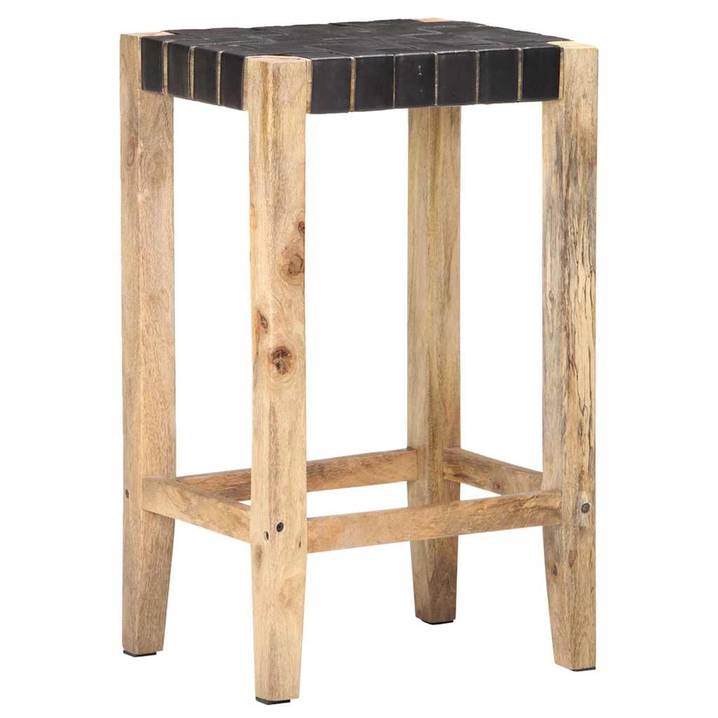 vidaXL Bar Stools 2 pcs Black Real Leather 75 cm 4