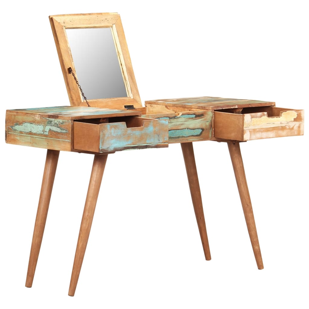 vidaXL Dressing Table with Mirror 112x45x76 cm Solid Reclaimed Wood 1