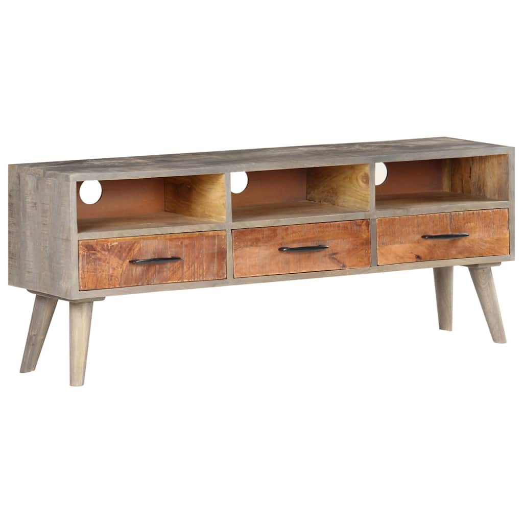 321805 vidaXL TV Cabinet Grey 130x35x51 cm Solid Rough Mango Wood 4