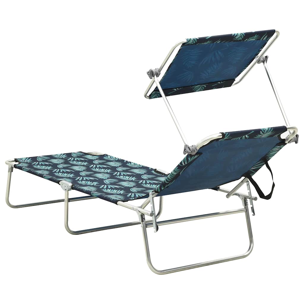 Folding Sun Lounger with Canopy Aluminium Leaf pattern