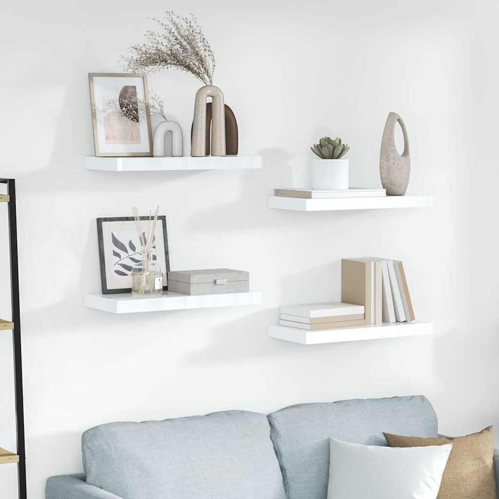 vidaXL Floating Wall Shelves 4 pcs High Gloss White 50x23.5x3.8 cm MDF 1