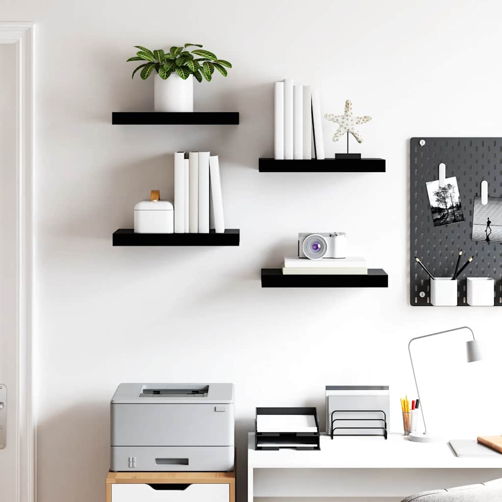 vidaXL Floating Wall Shelves 4 pcs High Gloss Black 40x23.5x3.8 cm MDF 3