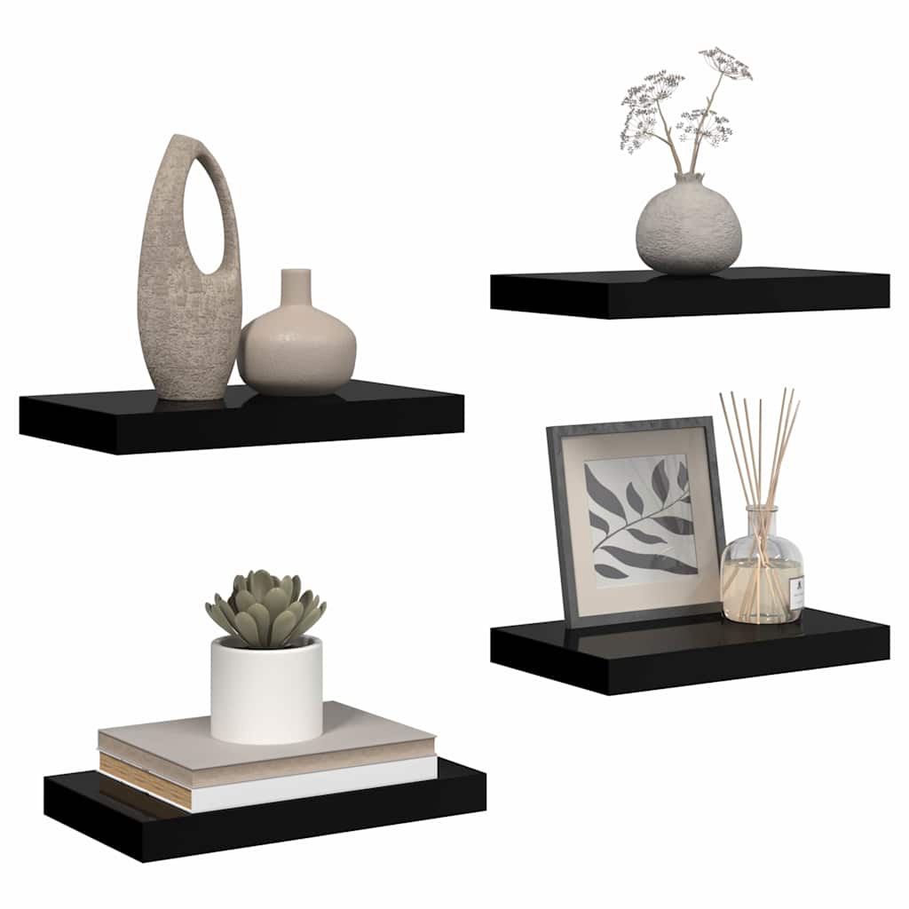 vidaXL Floating Wall Shelves 4 pcs High Gloss Black 40x23.5x3.8 cm MDF 5