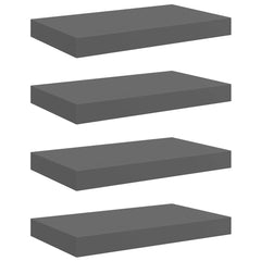 vidaXL Floating Wall Shelves 4 pcs High Gloss Grey 40x23.5x3.8 cm MDF 6