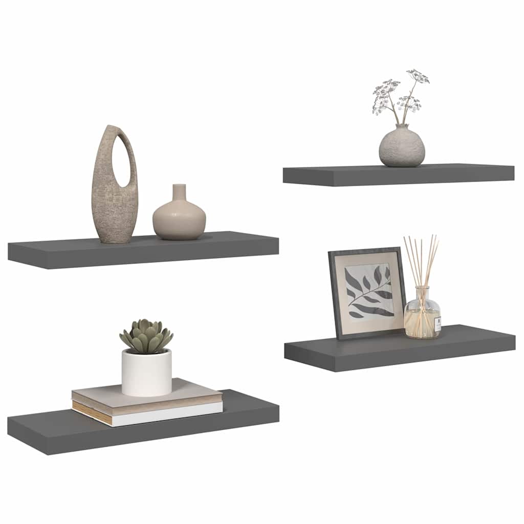 vidaXL Wall Shelf | Set of 4 | High gloss grey | Honeycomb MDF, metal 5