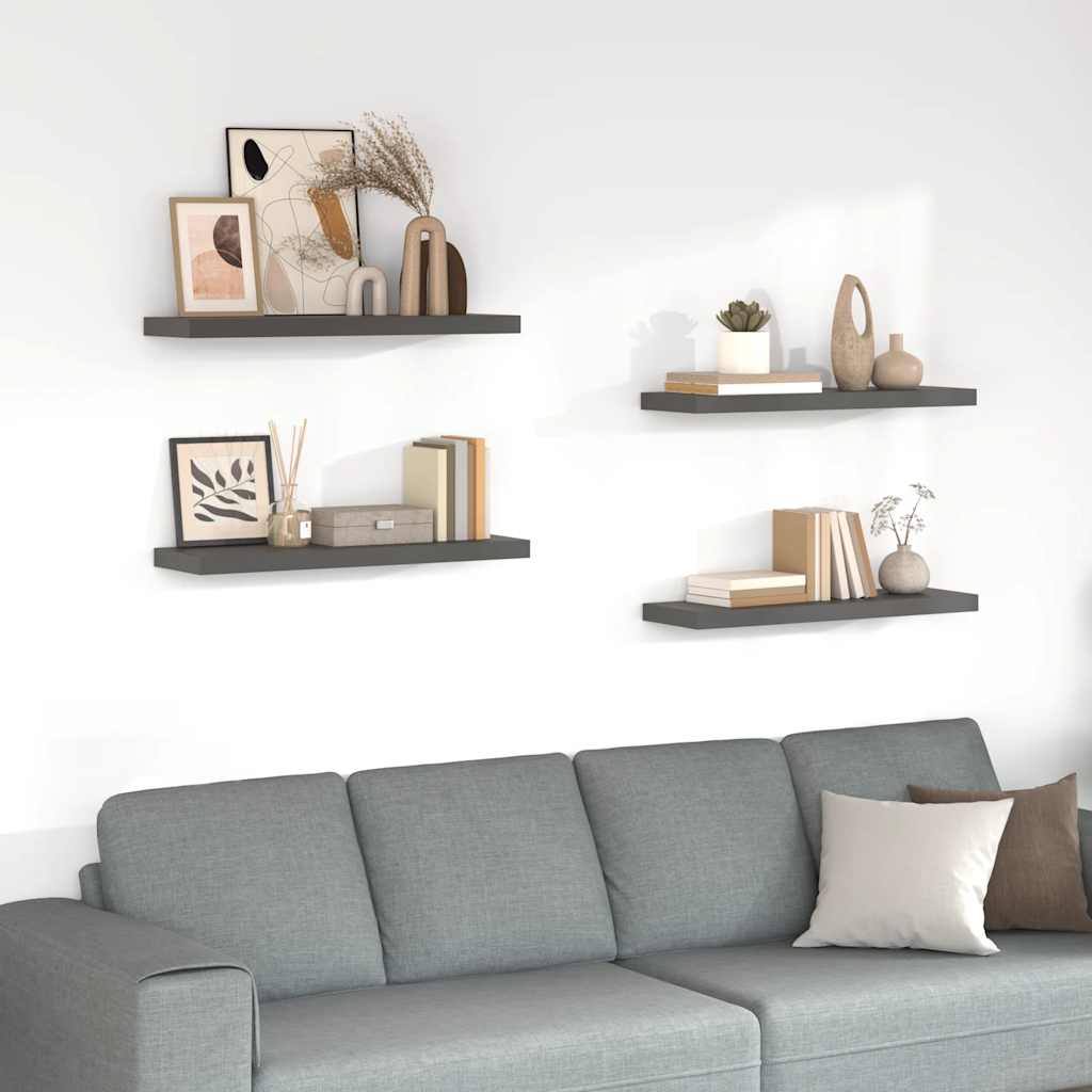 vidaXL Wall Shelf | Set of 4 | High gloss grey | Honeycomb MDF, metal | Standard 1