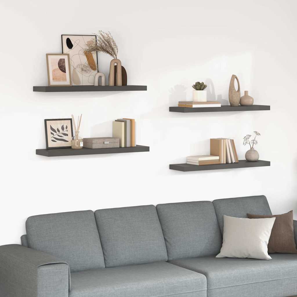 Floating Wall Shelves 90x23.5x3.8 cm MDF 4 pcs High gloss grey