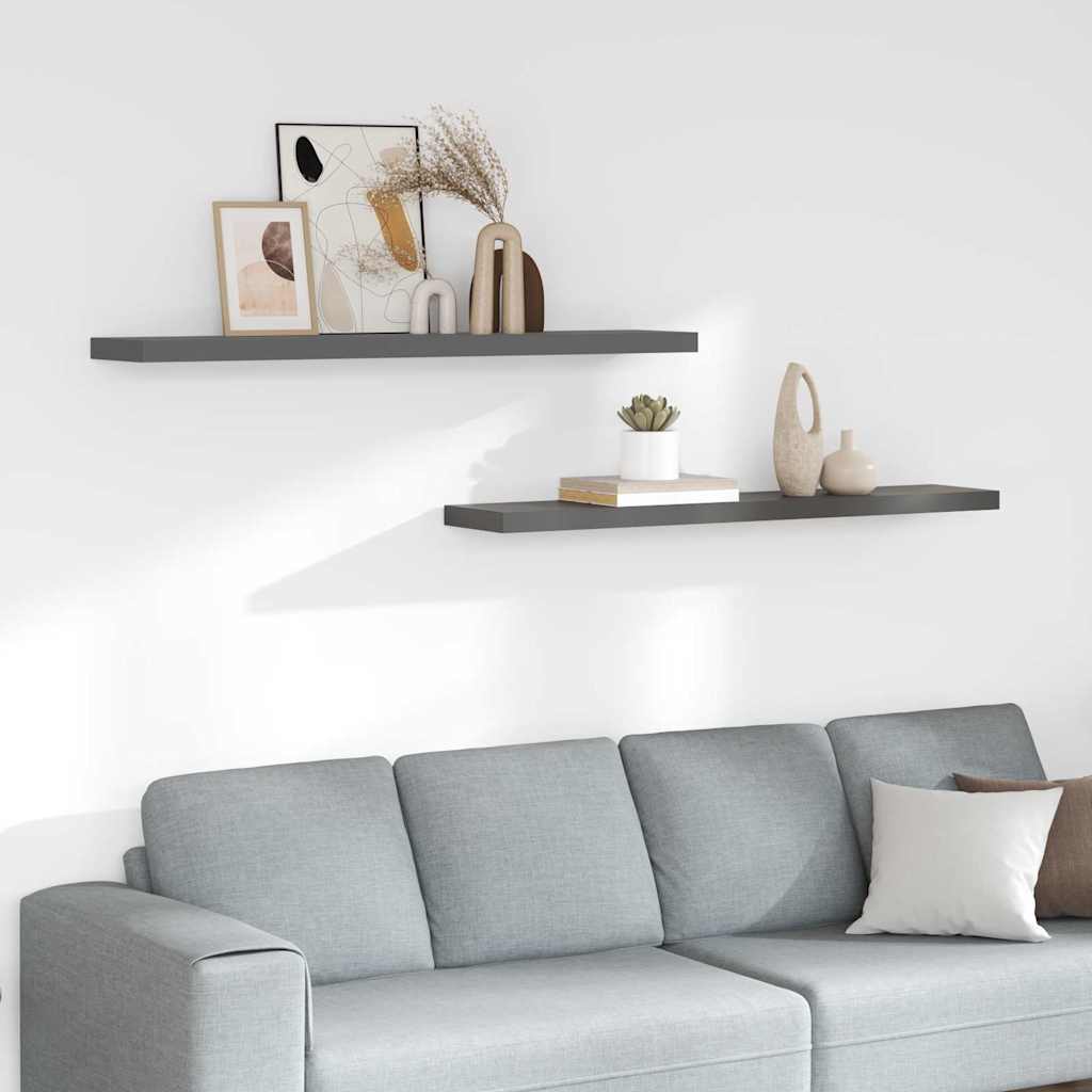 vidaXL Wall Shelf | Set of 2 | High gloss grey | Honeycomb MDF, metal | 120 cm 1