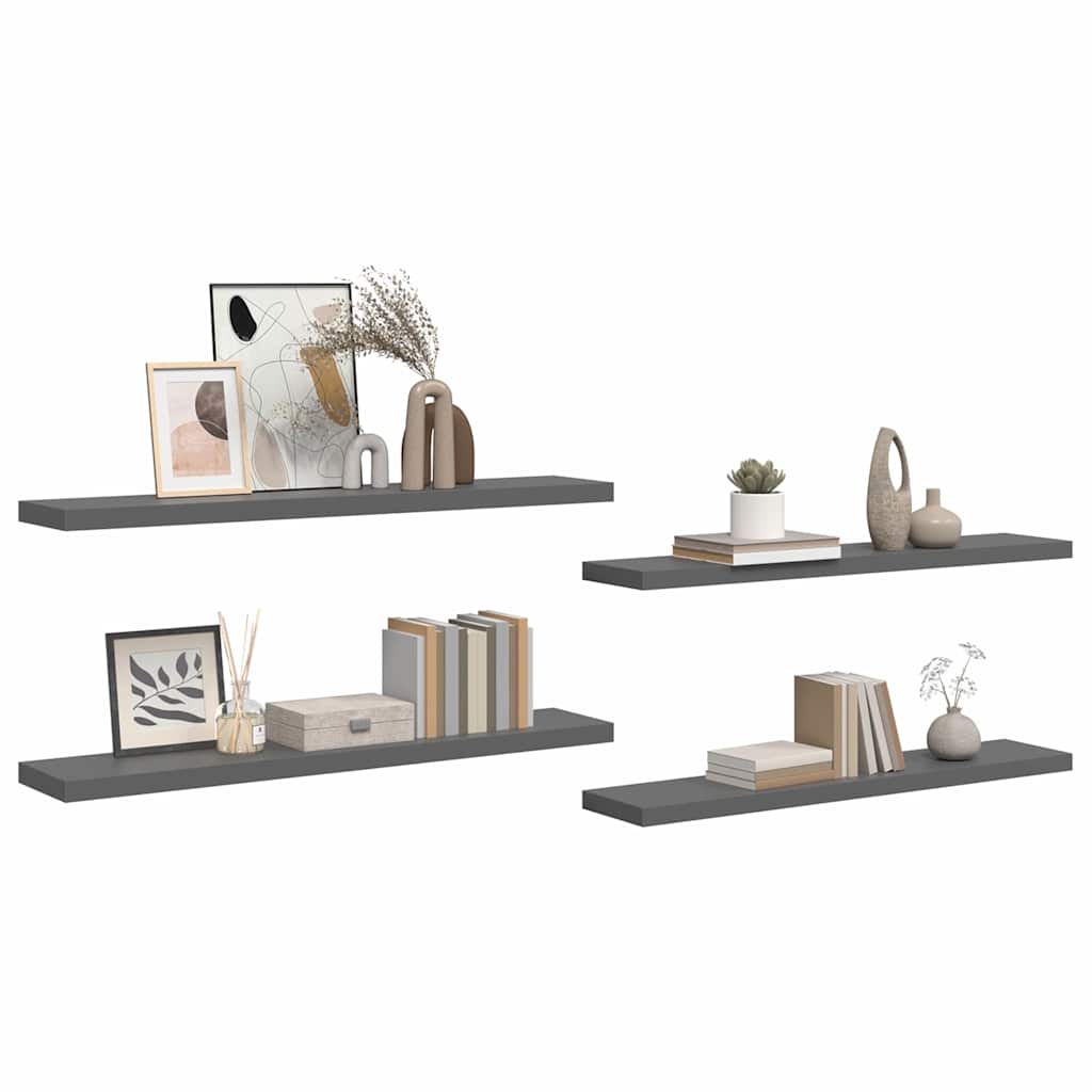 vidaXL Wall Shelf | Set of 4 | High gloss grey | Honeycomb MDF, metal 5