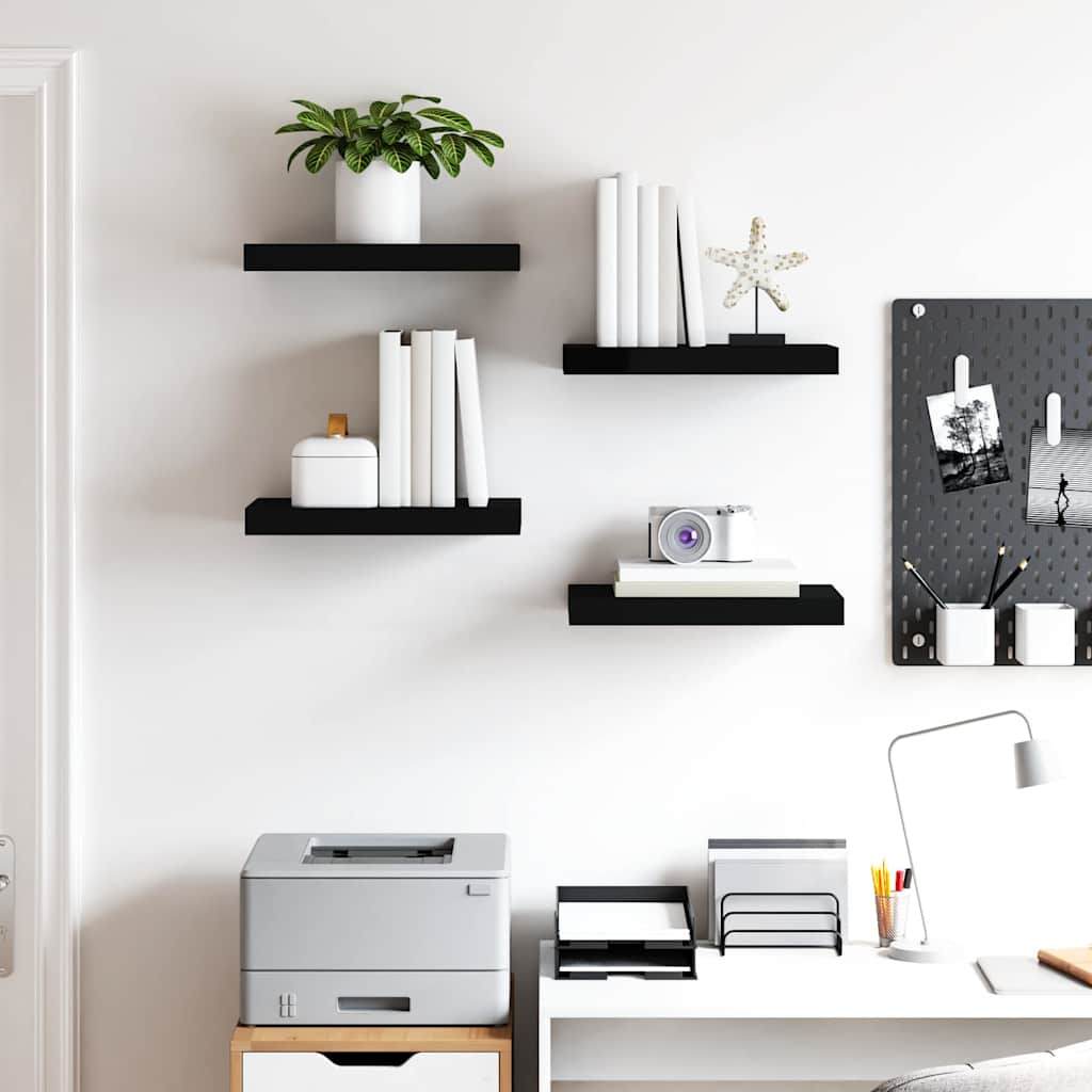 vidaXL Floating Wall Shelves 4 pcs Black 40x23.5x3.8 cm MDF 3