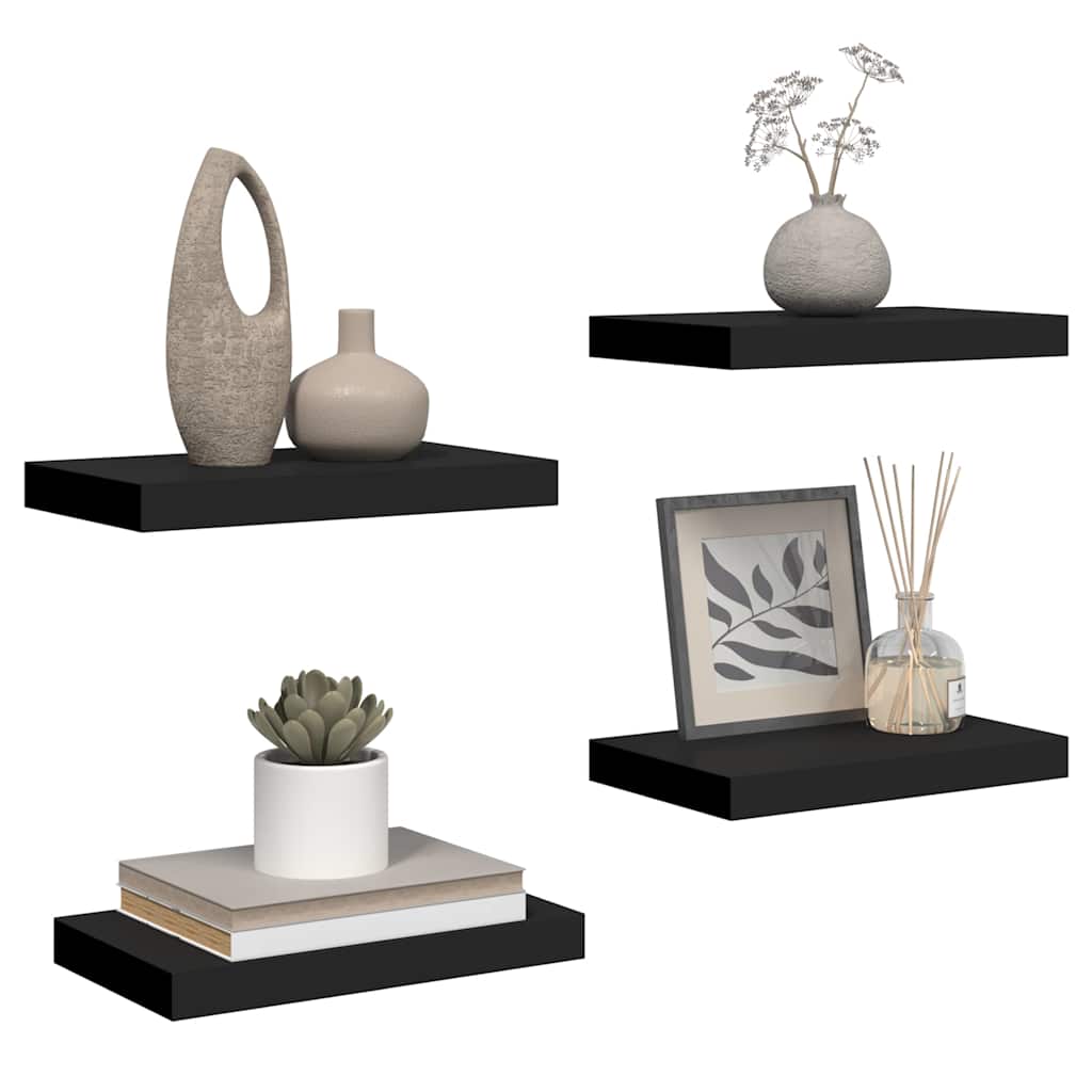 vidaXL Floating Wall Shelves 4 pcs Black 40x23.5x3.8 cm MDF 5