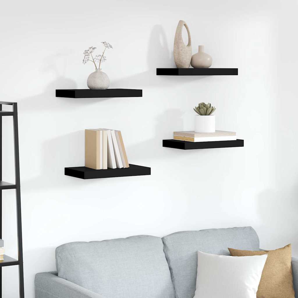 vidaXL Floating Wall Shelves 4 pcs Black 40x23.5x3.8 cm MDF 1
