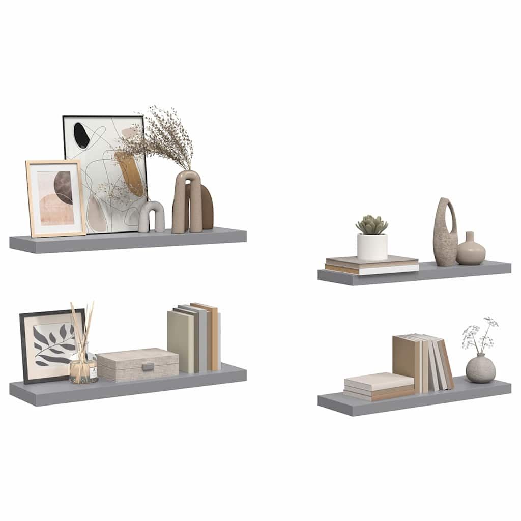 vidaXL Wall Shelf | Set of 4 | Grey | Honeycomb MDF, metal | 80 x 23.5 cm 5