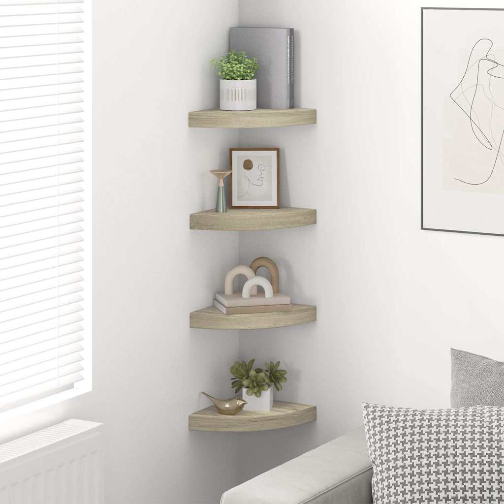 vidaXL Corner Shelf | Set of 4 | Oak | Honeycomb MDF | 25 cm | Corner Shelf 3