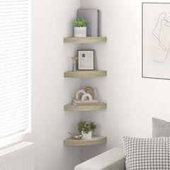vidaXL Corner Shelf | Set of 4 | Oak | Honeycomb MDF | 25 cm | Corner Shelf 3
