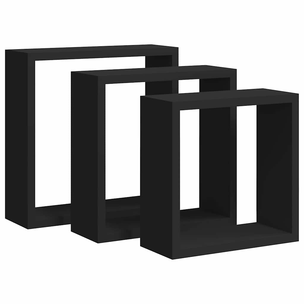 vidaXL Wall Cube Shelf | Set of 3 | Black | MDF | Large, Medium, Small 2